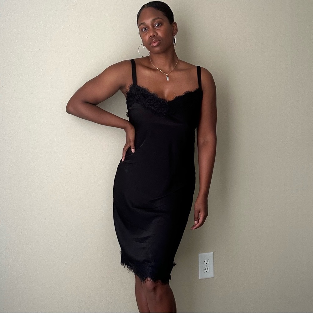 Rebecca Minkoff Black Lace Trim Midi Slip Dress Size Medium - Picture 2 of 14